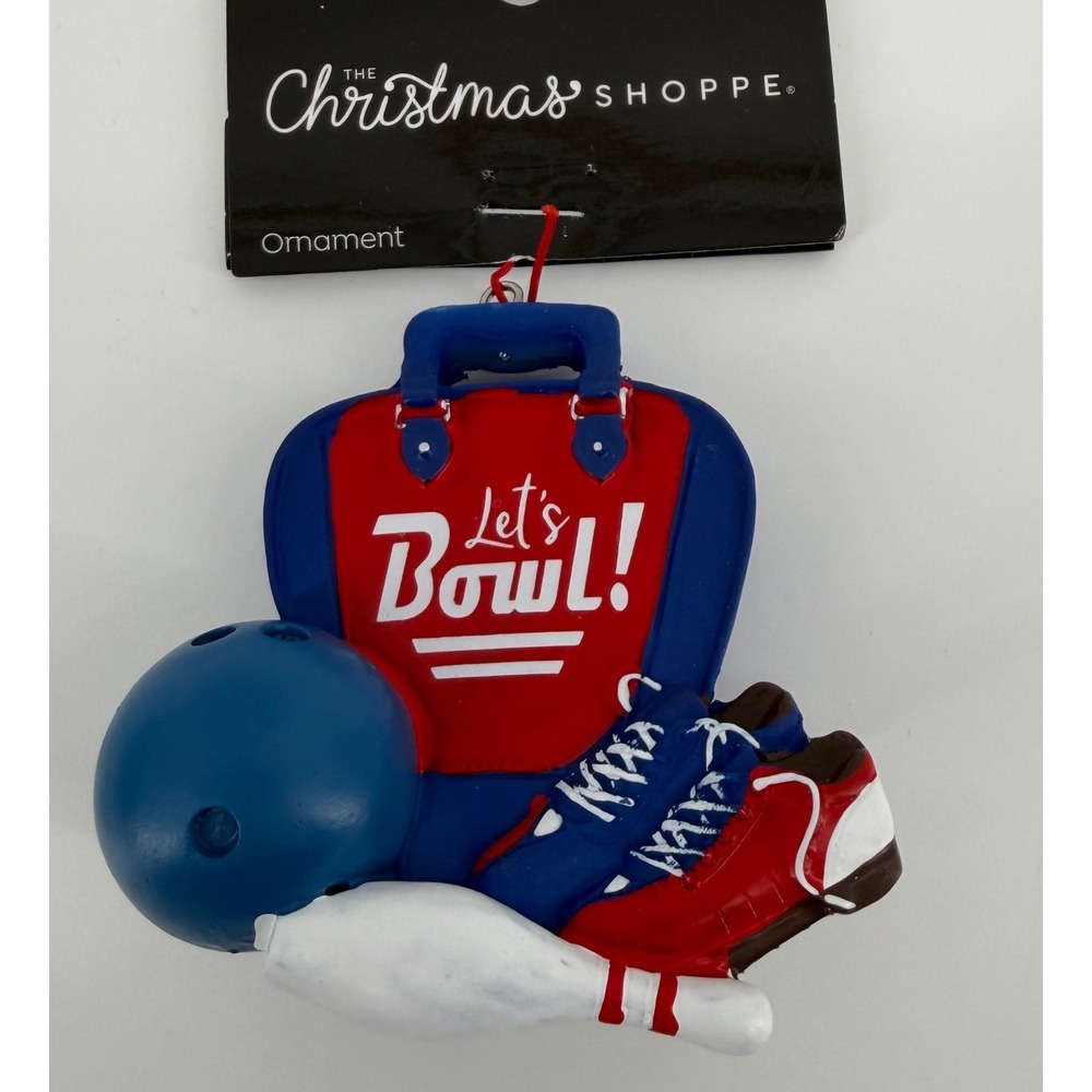 The Christmas Shoppe Let's Bowl Ornament Red Blue Bowling Ball Shoes Pin Festive